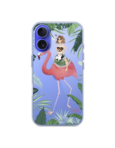 Coque iPhone 16 Lolo Love Flamant Rose Chien Transparente - Chapo