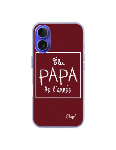 Coque iPhone 16 Elu Papa de l'Année Rouge Bordeaux - Chapo