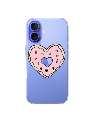 Coque iPhone 16 Donuts Heart Coeur Rose Transparente - Claudia Ramos