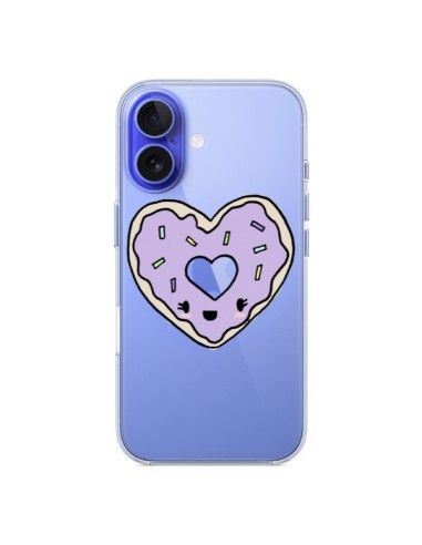 Coque iPhone 16 Donuts Heart Coeur Violet Transparente - Claudia Ramos