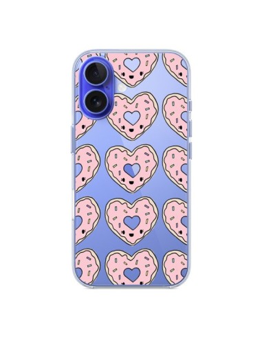 Coque iPhone 16 Donuts Heart Coeur Rose Pink Transparente - Claudia Ramos