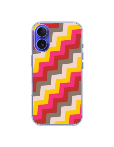 Coque iPhone 16 Lignes Triangle Azteque Rose Rouge - Eleaxart