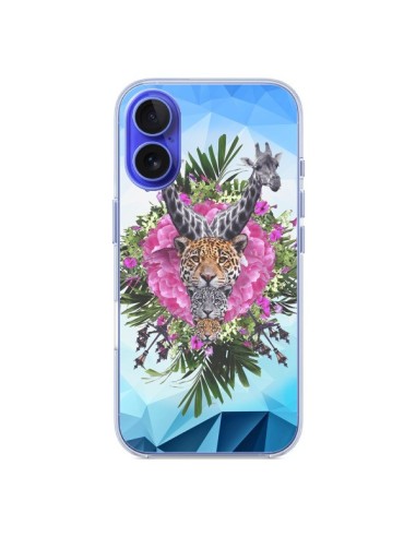 Coque iPhone 16 Girafes Lion Tigre Jungle - Eleaxart