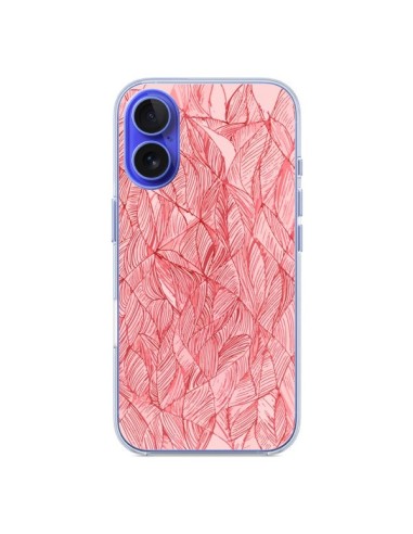 Coque iPhone 16 Courbes Meandre Rouge Cerise - Léa Clément