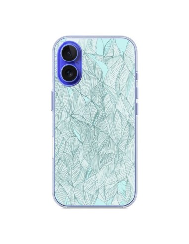 Coque iPhone 16 Courbes Meandre Bleu Vert Nuageux - Léa Clément