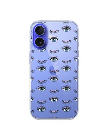 Coque iPhone 16 Eyes Oeil Yeux Bleus Mosaïque Transparente - Léa Clément