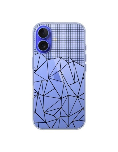 Coque iPhone 16 Lignes Grille Grid Abstract Noir Transparente - Project M