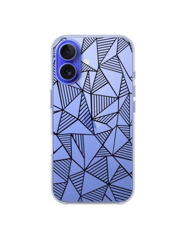 Coque iPhone 16 Lignes Grilles Triangles Grid Abstract Noir Transparente - Project M