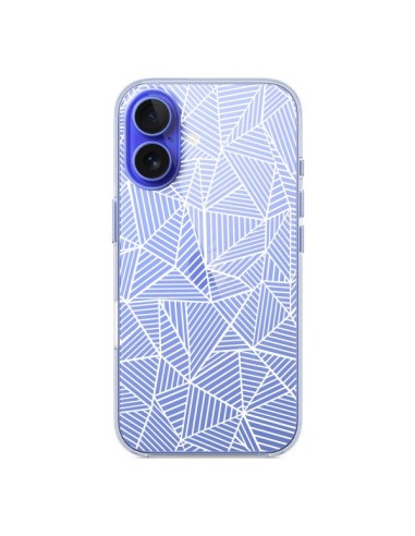 Coque iPhone 16 Lignes Grilles Triangles Full Grid Abstract Blanc Transparente - Project M