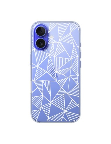 Coque iPhone 16 Lignes Grilles Triangles Grid Abstract Blanc Transparente - Project M