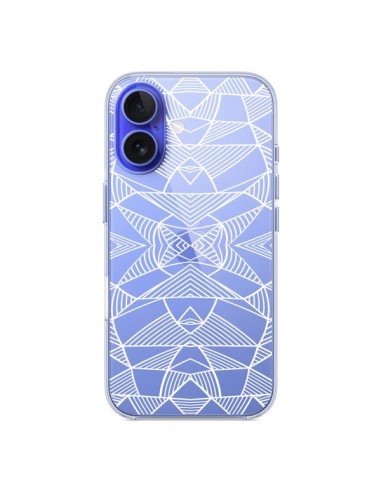 Coque iPhone 16 Lignes Miroir Grilles Triangles Grid Abstract Blanc Transparente - Project M