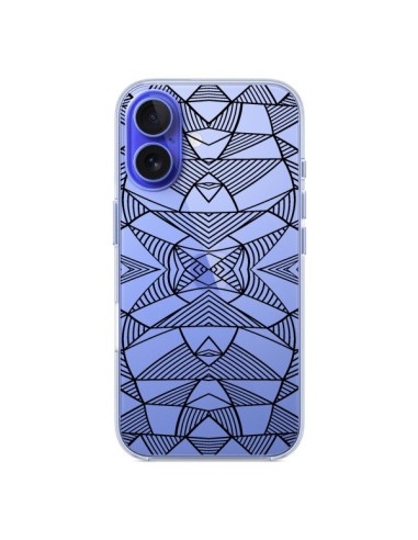 Coque iPhone 16 Lignes Miroir Grilles Triangles Grid Abstract Noir Transparente - Project M