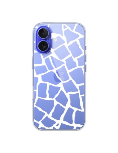 Coque iPhone 16 Girafe Mosaïque Blanc Transparente - Project M