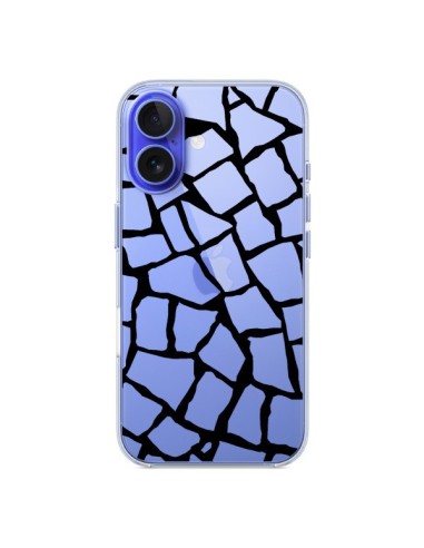 Coque iPhone 16 Girafe Mosaïque Noir Transparente - Project M