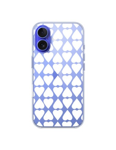 Coque iPhone 16 Coeurs Heart Blanc Transparente - Project M