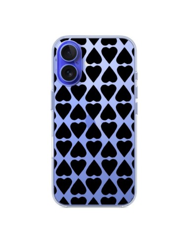 Coque iPhone 16 Coeurs Heart Noir Transparente - Project M