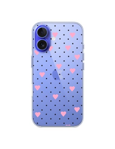 Cover iPhone 16 Punti Cuori Rosa Trasparente - Project M