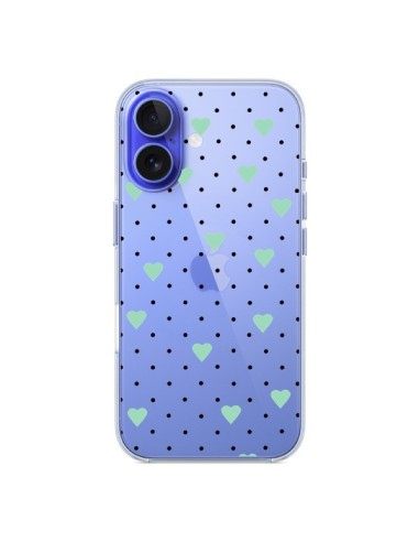 Coque iPhone 16 Point Coeur Mint Bleu Vert Pin Point Heart Transparente - Project M