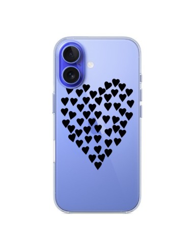 Coque iPhone 16 Coeurs Heart Love Noir Transparente - Project M