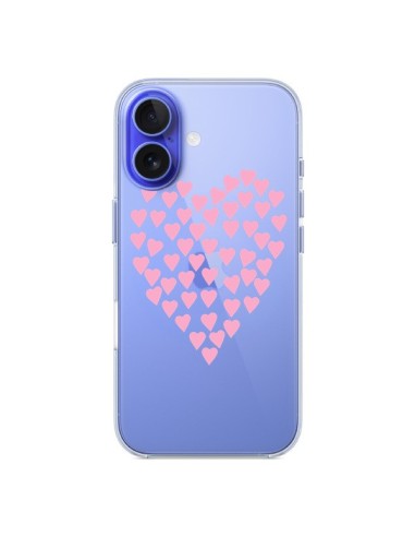 Coque iPhone 16 Coeurs Heart Love Rose Pink Transparente - Project M