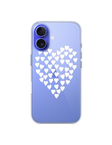 Coque iPhone 16 Coeurs Heart Love Blanc Transparente - Project M