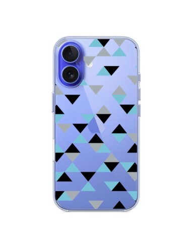 Coque iPhone 16 Triangles Ice Blue Bleu Noir Transparente - Project M