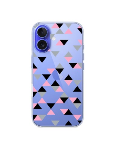 Coque iPhone 16 Triangles Pink Rose Noir Transparente - Project M