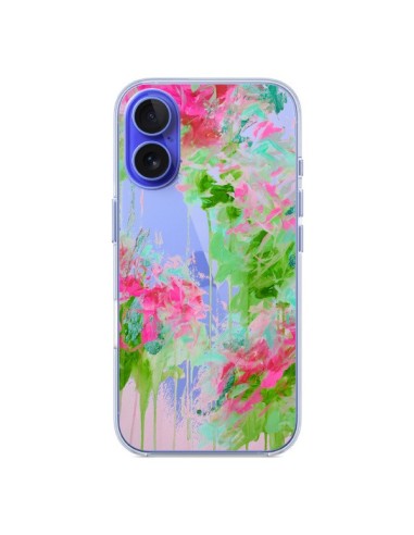 Coque iPhone 16 Fleur Flower Rose Vert Transparente - Ebi Emporium