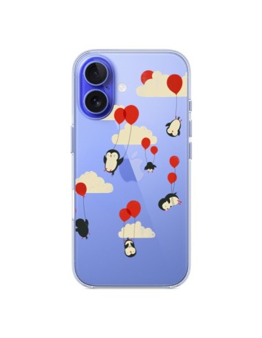 Coque iPhone 16 Pingouin Ciel Ballons Transparente - Jay Fleck