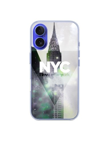 Coque iPhone 16 I Love New York City Gris Violet Vert - Javier Martinez