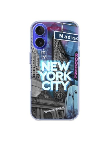 Coque iPhone 16 New York City Buildings Bleu - Javier Martinez