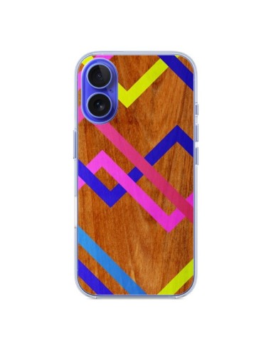 Coque iPhone 16 Pink Yellow Wooden Bois Azteque Aztec Tribal - Jenny Mhairi