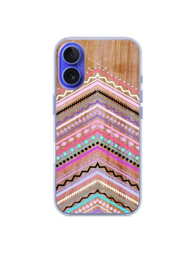 Coque iPhone 16 Purple Chevron Wild Wood Bois Azteque Aztec Tribal - Jenny Mhairi