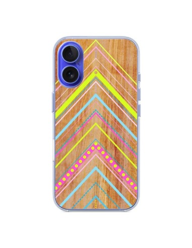 Coque iPhone 16 Wooden Chevron Pink Bois Azteque Aztec Tribal - Jenny Mhairi