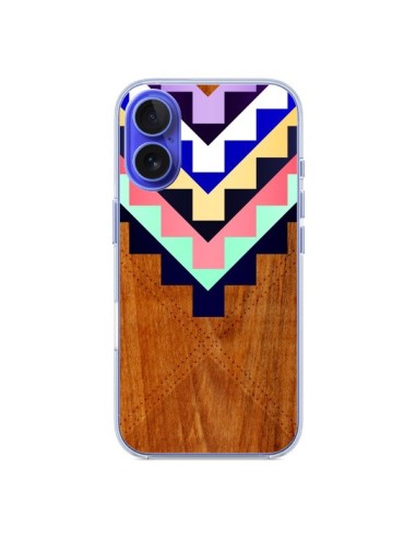 Coque iPhone 16 Wooden Tribal Bois Azteque Aztec Tribal - Jenny Mhairi