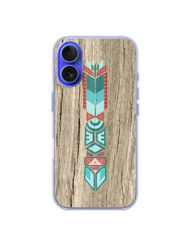 Coque iPhone 16 Totem Tribal Azteque Bois Wood - Jonathan Perez