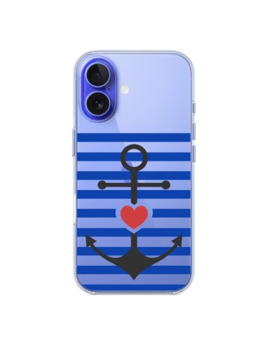 Coque iPhone 16 Mariniere Ancre Marin Coeur Transparente - Jonathan Perez