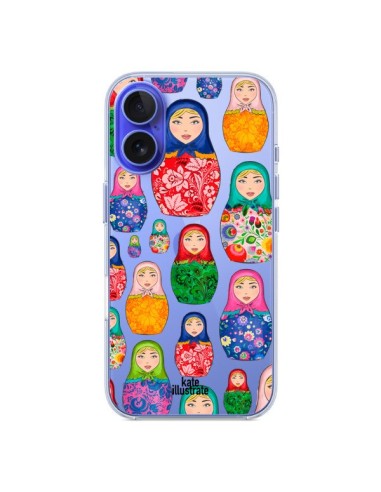 Coque iPhone 16 Matryoshka Dolls Poupées Russes Transparente - kateillustrate