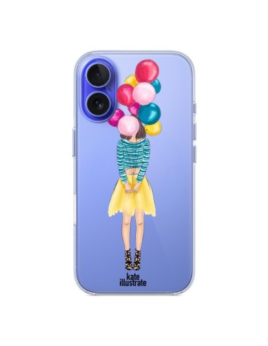 Coque iPhone 16 Girls Balloons Ballons Fille Transparente - kateillustrate