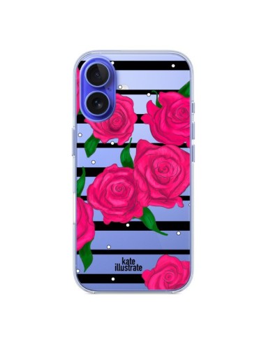 Coque iPhone 16 Roses Rose Fleurs Flowers Transparente - kateillustrate