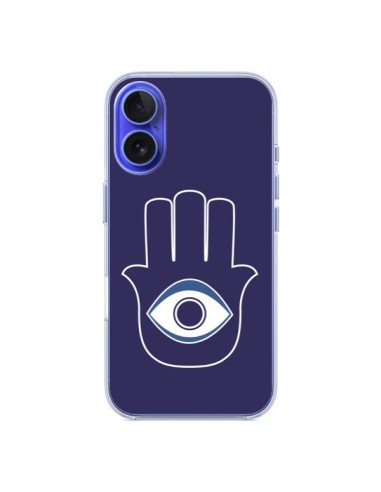 Coque iPhone 16 Main de Fatma Oeil Bleu - Laetitia