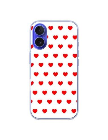 Coque iPhone 16 Coeurs Rouges Fond Blanc - Laetitia