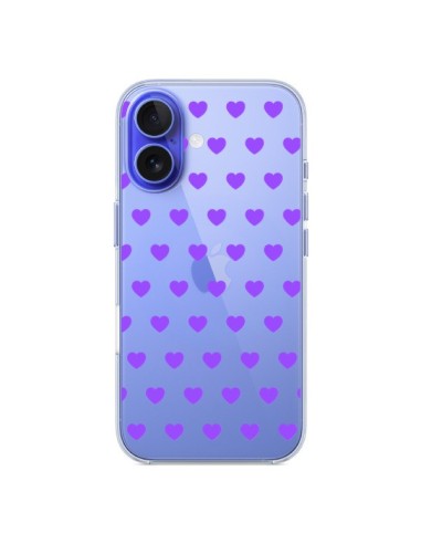 Coque iPhone 16 Coeur Heart Love Amour Violet Transparente - Laetitia