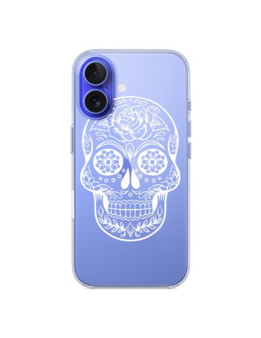 Coque iPhone 16 Tête de Mort Mexicaine Blanche Transparente - Laetitia