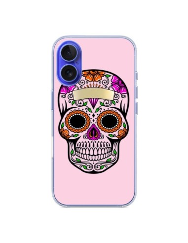 Coque iPhone 16 Tête de Mort Mexicaine Rose Multicolore - Laetitia