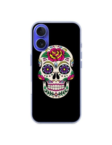 Coque iPhone 16 Tête de Mort Mexicaine Multicolore Noir - Laetitia