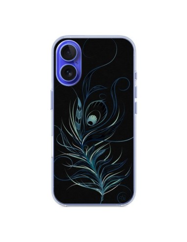 Coque iPhone 16 Feather Plume Noir Bleu - LouJah