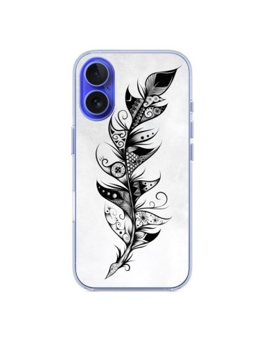 Coque iPhone 16 Feather Plume Noir et Blanc - LouJah