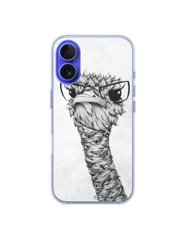 Coque iPhone 16 Ostrich Autruche Noir et Blanc - LouJah