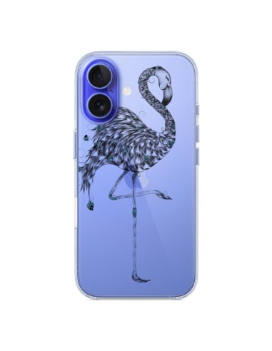 Coque iPhone 16 Flamant Rose Poétique Transparente - LouJah